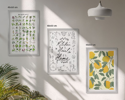 Conjunto de quadros para sala de estar ervas de cozinha pintadas de limão