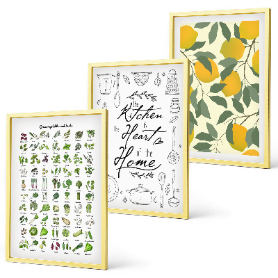 Conjunto de quadros para sala de estar ervas de cozinha pintadas de limão