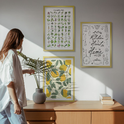 Conjunto de quadros para sala de estar ervas de cozinha pintadas de limão