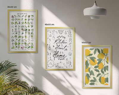 Conjunto de quadros para sala de estar ervas de cozinha pintadas de limão