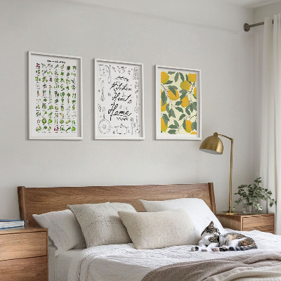 Conjunto de quadros para sala de estar ervas de cozinha pintadas de limão