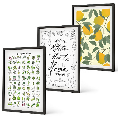 Conjunto de quadros para sala de estar ervas de cozinha pintadas de limão