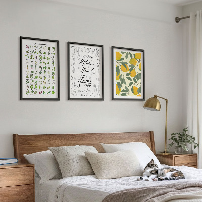 Conjunto de quadros para sala de estar ervas de cozinha pintadas de limão