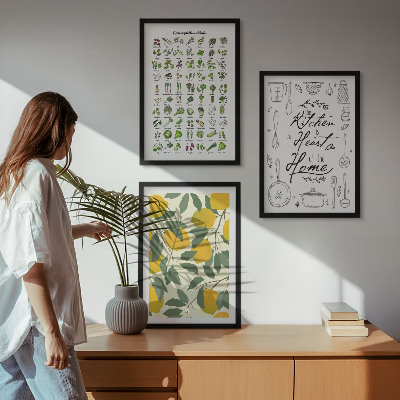 Conjunto de quadros para sala de estar ervas de cozinha pintadas de limão