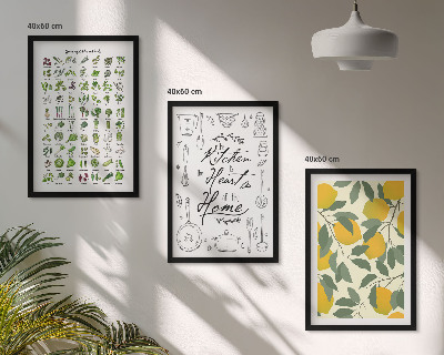 Conjunto de quadros para sala de estar ervas de cozinha pintadas de limão