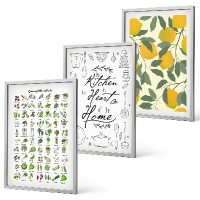 Conjunto de quadros para sala de estar ervas de cozinha pintadas de limão