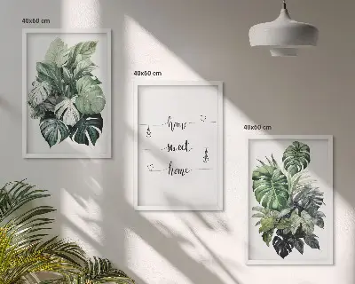 Conjunto de 3 quadros com moldura estampa de folhas de monstera em aquarela