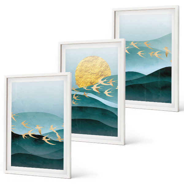 Conjunto de quadros para sala de estar Paisagens abstratas do pôr do sol
