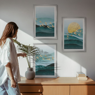 Conjunto de quadros para sala de estar Paisagens abstratas do pôr do sol