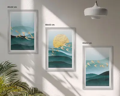 Conjunto de quadros para sala de estar com paisagens abstratas do pôr do sol