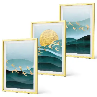 Conjunto de quadros para sala de estar com paisagens abstratas do pôr do sol