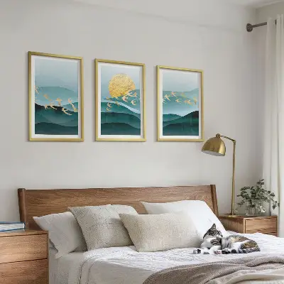 Conjunto de quadros para sala de estar com paisagens abstratas do pôr do sol