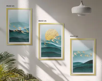 Conjunto de quadros para sala de estar com paisagens abstratas do pôr do sol