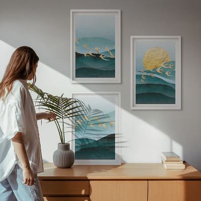 Conjunto de quadros para sala de estar Paisagens abstratas do pôr do sol
