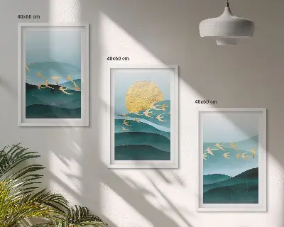 Conjunto de quadros para sala de estar com paisagens abstratas do pôr do sol