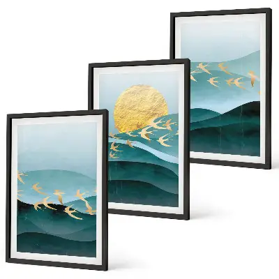 Conjunto de quadros para sala de estar com paisagens abstratas do pôr do sol