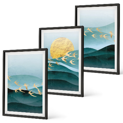 Conjunto de quadros para sala de estar Paisagens abstratas do pôr do sol