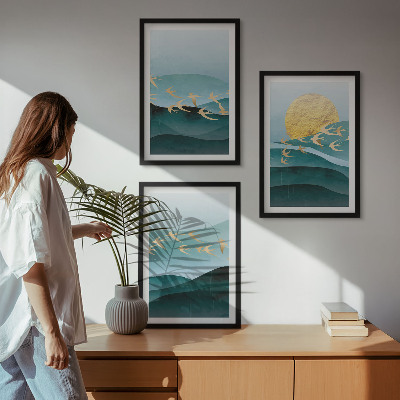 Conjunto de quadros para sala de estar Paisagens abstratas do pôr do sol