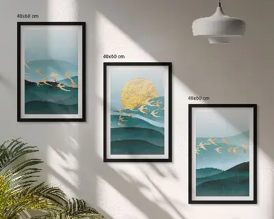 Conjunto de quadros para sala de estar com paisagens abstratas do pôr do sol