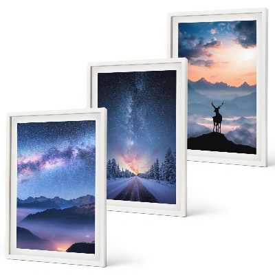 Composição de quadros moderna céu noturno montanhas nevoeiro veado