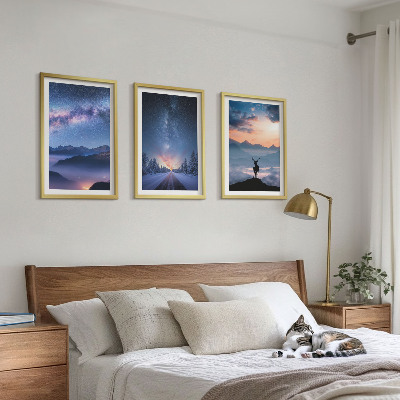 Composição de quadros moderna céu noturno montanhas nevoeiro veado