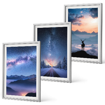 Composição de quadros moderna céu noturno montanhas nevoeiro veado