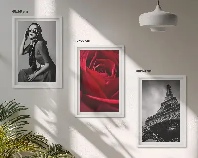 Conjunto de quadros para sala de estar com estampa de senhora parisiense usando óculos em formato de Torre Eiffel