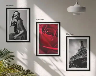 Conjunto de quadros para sala de estar com estampa de senhora parisiense usando óculos em formato de Torre Eiffel