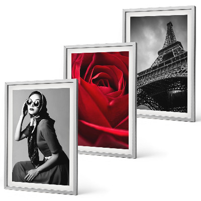 Conjunto de quadros para sala de estar Senhora parisiense com óculos em formato de Torre Eiffel