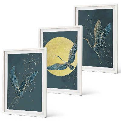 Conjunto de 3 quadros com moldura Garças em voo à noite