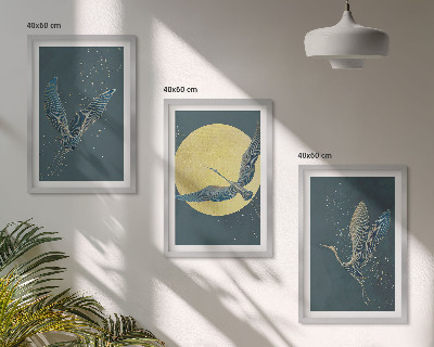 Conjunto de 3 quadros com moldura Garças em voo à noite