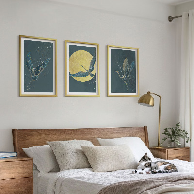 Conjunto de 3 quadros com moldura Garças em voo à noite