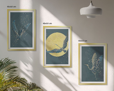 Conjunto de 3 quadros com moldura Garças em voo à noite