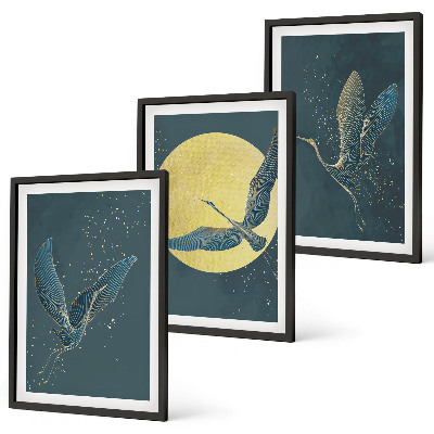 Conjunto de 3 quadros com moldura Garças em voo à noite