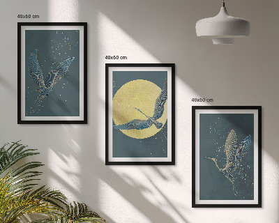 Conjunto de 3 quadros com moldura Garças em voo à noite