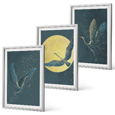 Conjunto de 3 quadros com moldura Garças em voo à noite
