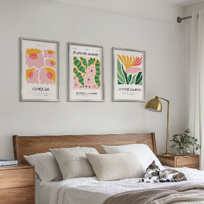 Conjunto de quadros para sala de estar Pôsteres modernos de flores e folhas