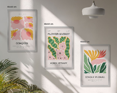 Conjunto de quadros para sala de estar Pôsteres modernos de flores e folhas