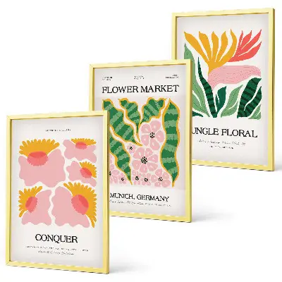 Conjunto de quadros para sala de estar com estampas modernas de flores e folhas
