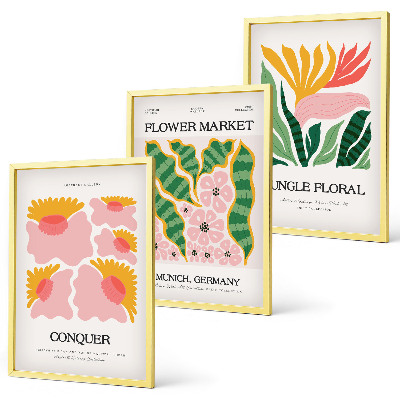 Conjunto de quadros para sala de estar Pôsteres modernos de flores e folhas
