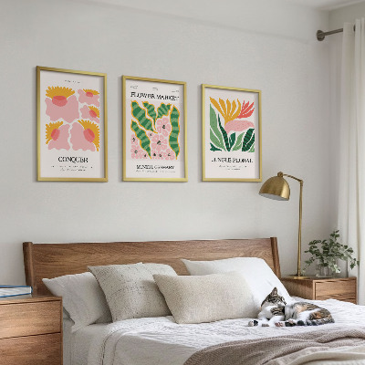 Conjunto de quadros para sala de estar Pôsteres modernos de flores e folhas