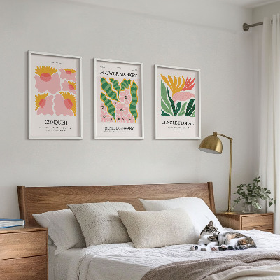 Conjunto de quadros para sala de estar Pôsteres modernos de flores e folhas