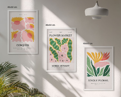 Conjunto de quadros para sala de estar Pôsteres modernos de flores e folhas