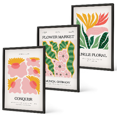 Conjunto de quadros para sala de estar Pôsteres modernos de flores e folhas