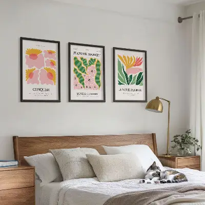 Conjunto de quadros para sala de estar com estampas modernas de flores e folhas