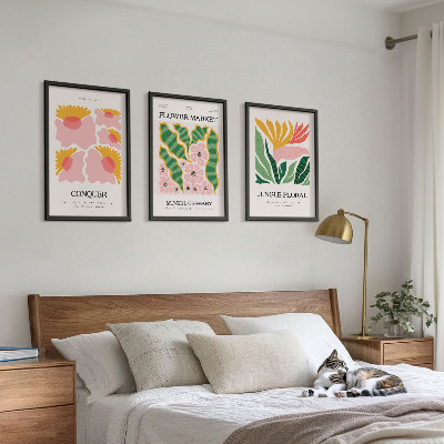 Conjunto de quadros para sala de estar Pôsteres modernos de flores e folhas