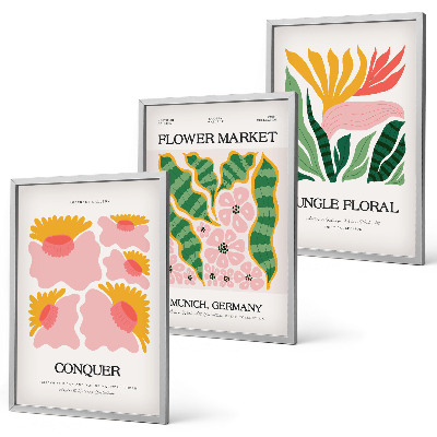 Conjunto de quadros para sala de estar Pôsteres modernos de flores e folhas
