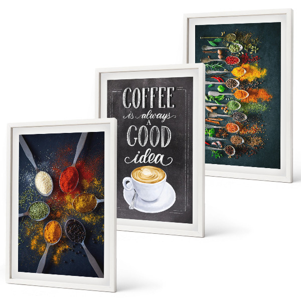 Composição de quadros moderna Especiarias, café, ervas, padrões