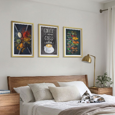 Composição de quadros moderna Especiarias, café, ervas, padrões