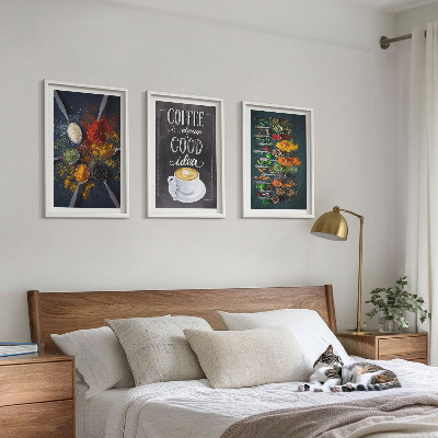 Composição de quadros moderna Especiarias, café, ervas, padrões